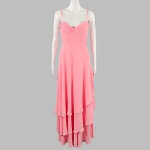 ESCADA COUTURE Size 2 Pink Gold Silk Ruched Layered Evening Gown